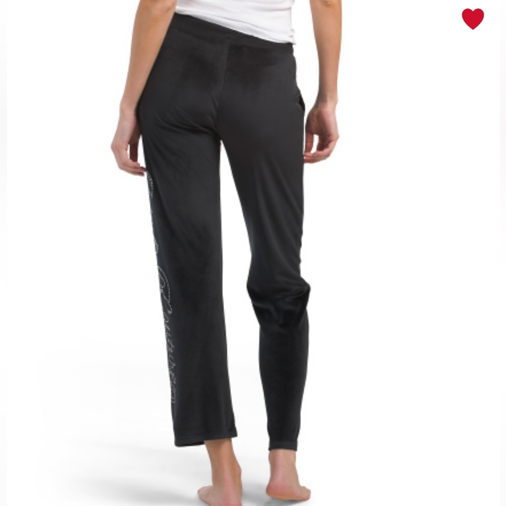 NWT Juicy Couture Velvet Fleece Wide Leg Pant With Rhinestone Accents in Black - Picture 2 of 8